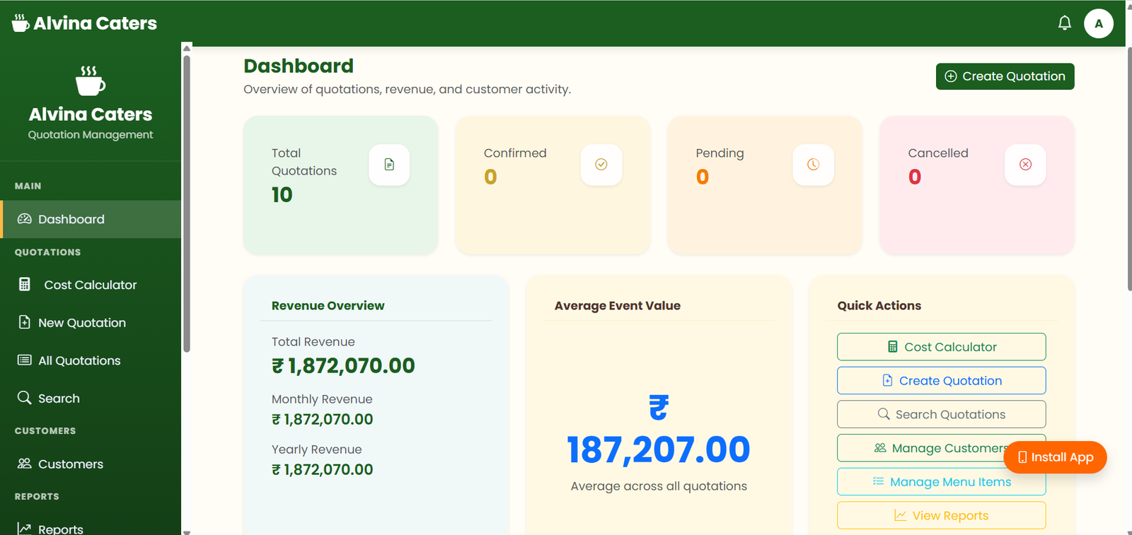 Catering Day Book Dashboard